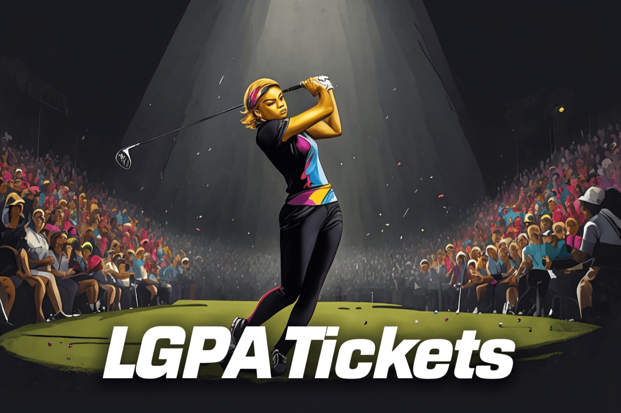 An LPGA athlete in a white cap takes part in a live sports event